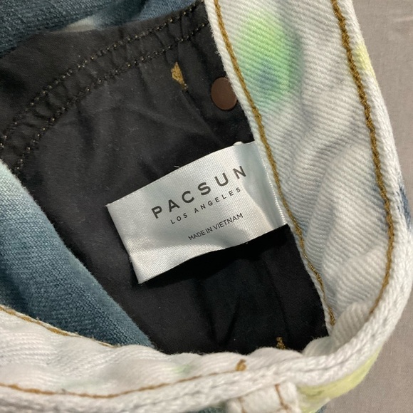 PacSun Shorts Womens 24 High Rise Festival Tie Dye Denim Blue Green Cut Offs - Picture 8 of 10